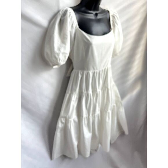 Vine Tree NWT White Tiered Cottagecore Midi Dress L Prairie Twist Balloon Sleeve - Picture 3 of 12
